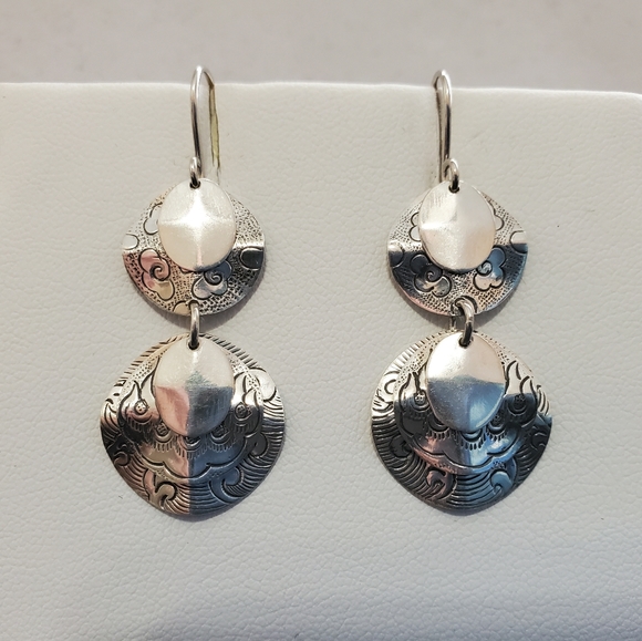 Silpada Sterling Dangle Textured Discs Earrings - Picture 11 of 15